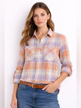 Lauren Ralph Lauren Plaid Shirt XL Pastel Preppy Coastal Classic